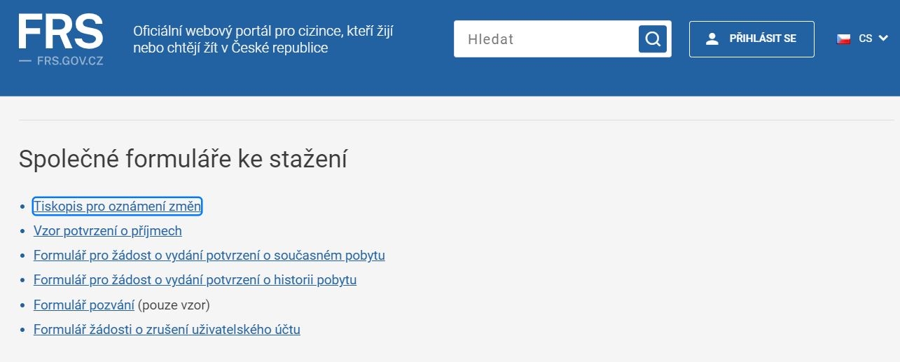 formulář frs o změně